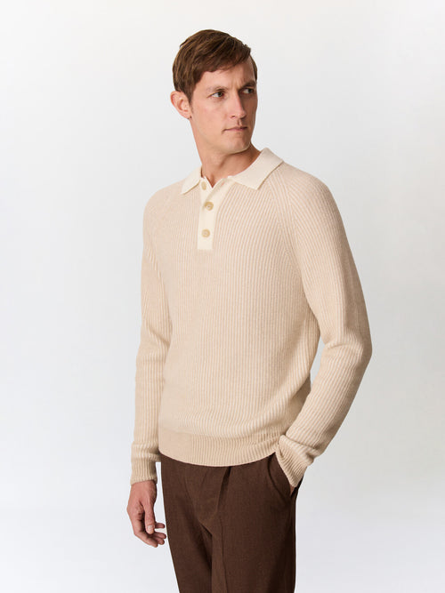 Pull col polo en laine mélangée beige - 1 - Father & Sons   - 4 