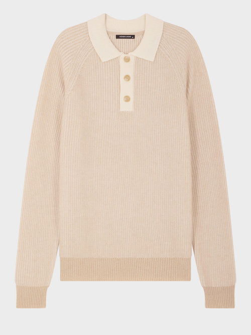 Pull col polo en laine mélangée beige - Father & Sons   - 4 