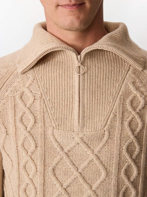 Pull col zippé en laine mélangée beige - Father & Sons   - 3 