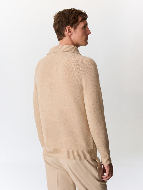 Pull col zippé en laine mélangée beige - 2 - Father & Sons   - 7 