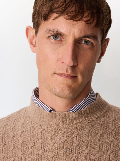 Pull col cheminée en laine mélangée beige - Father & Sons   - 3 