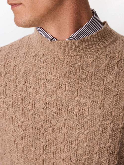 Pull col cheminée en laine mélangée beige - Father & Sons   - 4 
