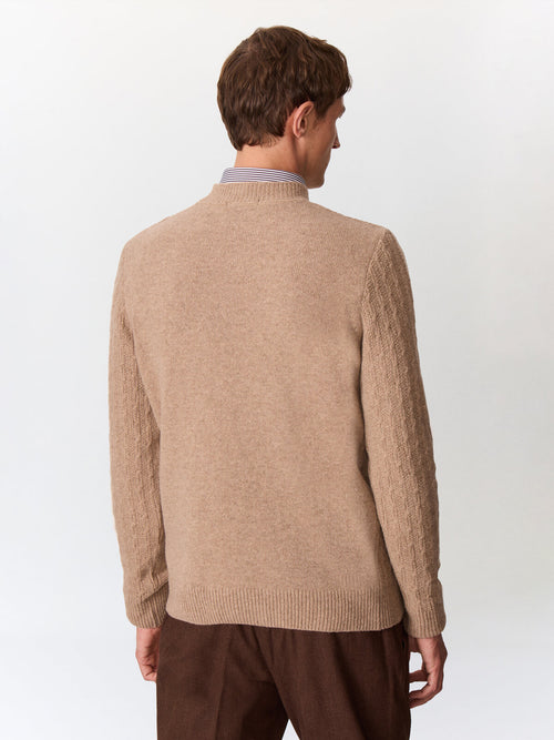 Pull col cheminée en laine mélangée beige - 2 - Father & Sons   - 15 