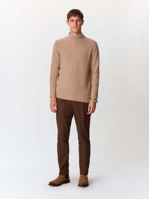 Pull col cheminée en laine mélangée beige - Father & Sons   - 5 