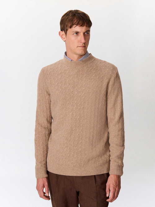 Pull col cheminée en laine mélangée beige - 1 - Father & Sons   - 15 