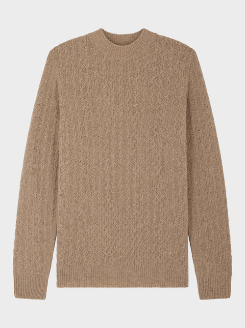 Pull col cheminée en laine mélangée beige - Father & Sons   - 1 