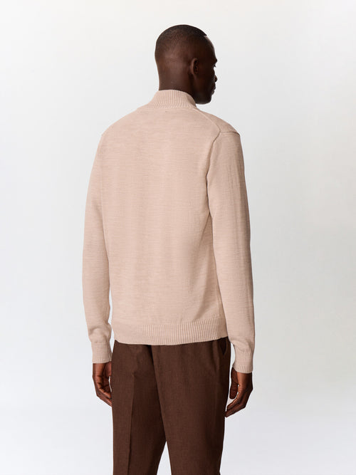 Gilet zippé en laine Mérinos mélangée beige - 2 - Father & Sons   - 21 