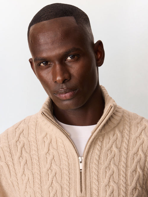 Pull col zippé en laine mélangée beige - Father & Sons   - 3 