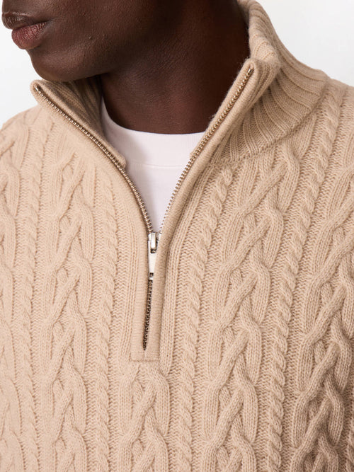 Pull col zippé en laine mélangée beige - Father & Sons   - 4 