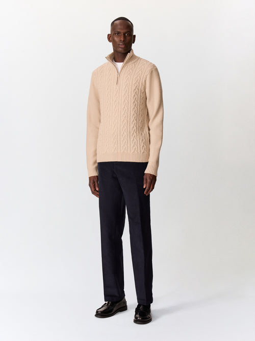 Pull col zippé en laine mélangée beige - Father & Sons   - 5 