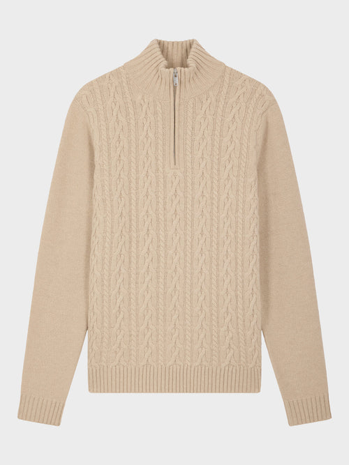 Pull col zippé en laine mélangée beige - Father & Sons   - 1 