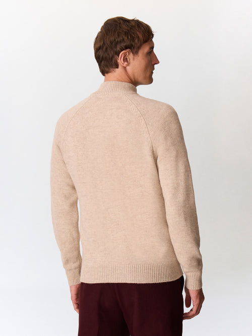 Pull col boutonné en laine Mérinos mélangée beige - 2 - Father & Sons   - 6 