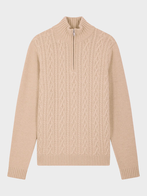 Pull col zippé en laine mélangée beige - Father & Sons   - 6 