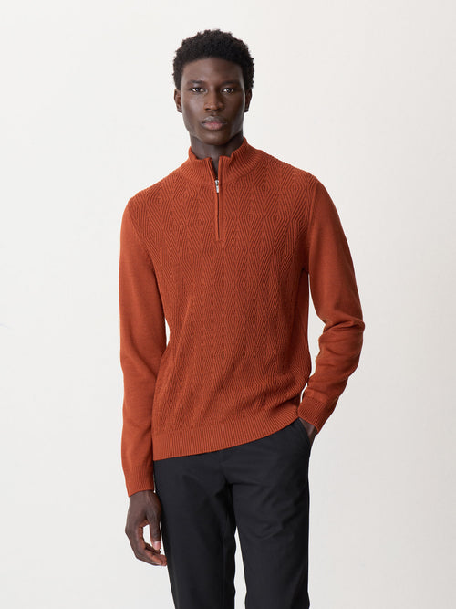 Pull col zippé en laine Mérinos mélangée rouge - 1 - Father & Sons   - 17 