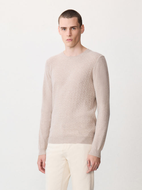 Pull col rond en cachemire beige - 1 - Father & Sons   - 10 