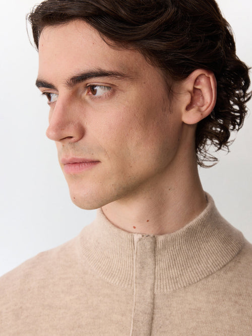 Pull col zippé en cachemire beige - Father & Sons   - 1 