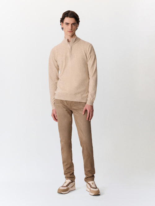 Pull col zippé en cachemire beige - Father & Sons   - 2 