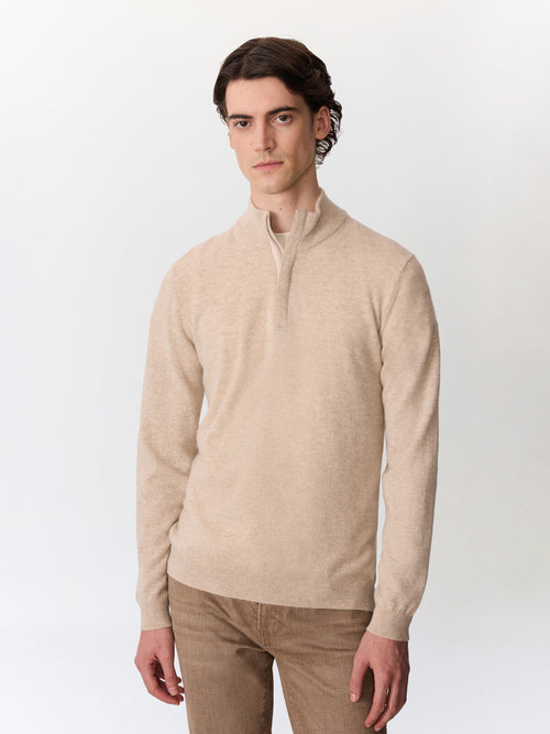 Pull col zippé en cachemire beige - Father & Sons   - 3 