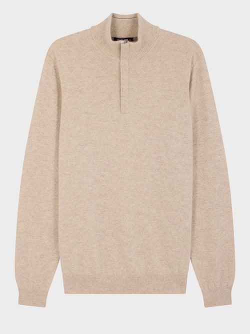 Pull col zippé en cachemire beige - Father & Sons   - 6 