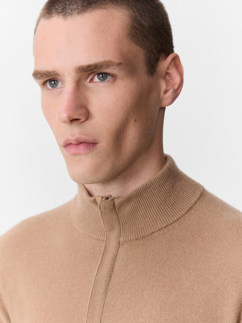 Pull col zippé en cachemire camel - Father & Sons   - 3 