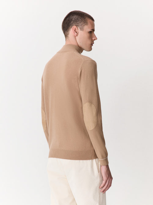 Pull col zippé en cachemire camel - 2 - Father & Sons   - 8 