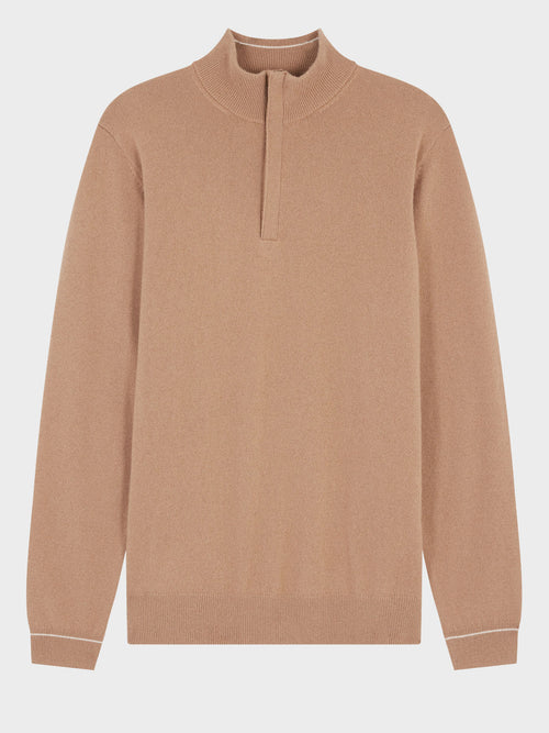 Pull col zippé en cachemire camel - Father & Sons   - 5 
