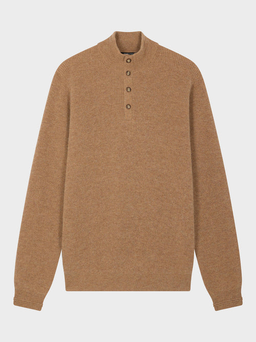 Pull col boutonné en cachemire camel - Father & Sons   - 1 