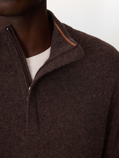 Pull col zippé en cachemire marron - Father & Sons   - 3 