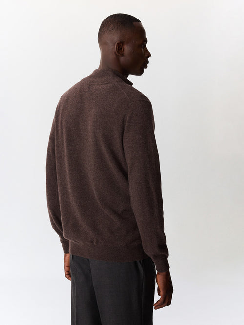 Pull col zippé en cachemire marron - 2 - Father & Sons   - 6 