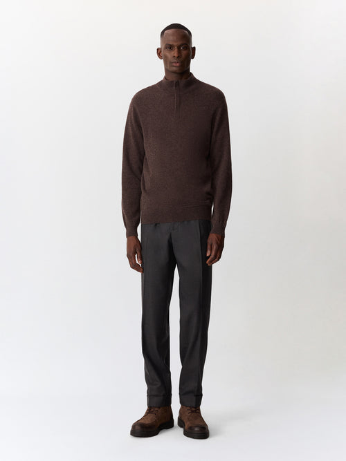 Pull col zippé en cachemire marron - Father & Sons   - 4 