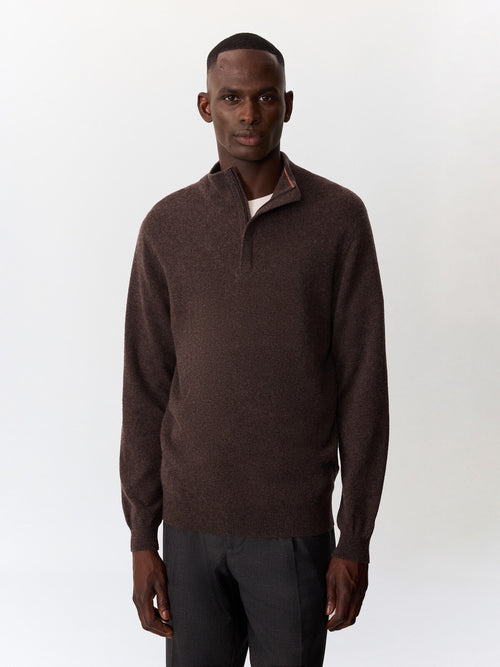 Pull col zippé en cachemire marron - 1 - Father & Sons   - 6 