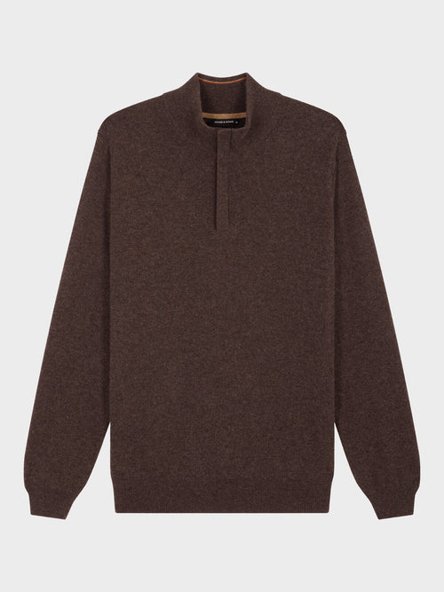 Pull col zippé en cachemire marron - Father & Sons   - 5 