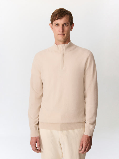 Pull col zippé en cachemire écru - Father & Sons   - 1 