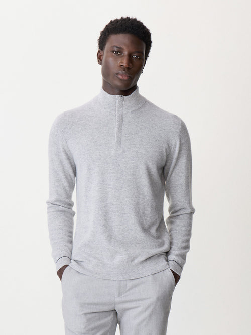 Pull col zippé en cachemire gris - 1 - Father & Sons   - 9 