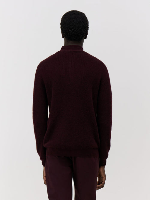 Pull col boutonné en cachemire bordeaux - 2 - Father & Sons   - 6 