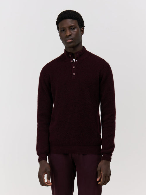 Pull col boutonné en cachemire bordeaux - 1 - Father & Sons   - 6 