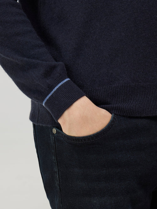 Pull à capuche en cachemire bleu indigo - Father & Sons   - 4 