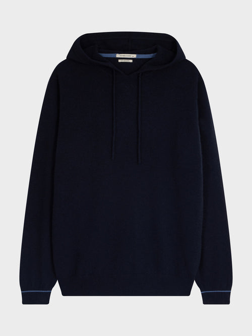 Pull à capuche en cachemire bleu indigo - Father & Sons   - 5 