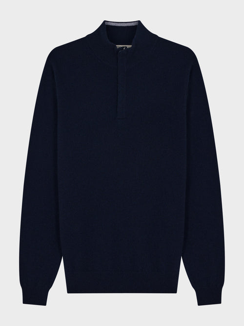 Pull col zippé en cachemire bleu marine - Father & Sons   - 4 