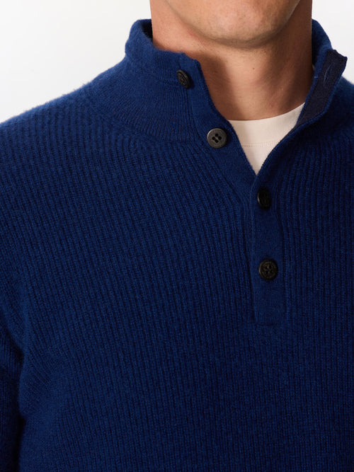 Pull col boutonné en cachemire bleu jeans - Father & Sons   - 3 