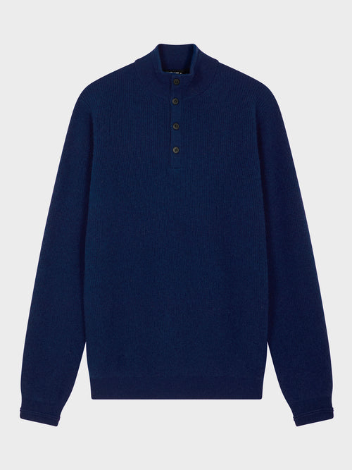 Pull col boutonné en cachemire bleu jeans - Father & Sons   - 4 