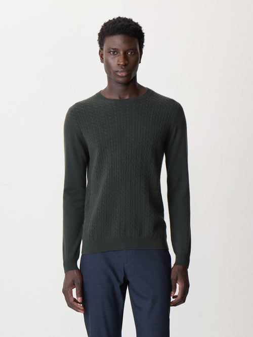 Pull col rond en cachemire kaki - 1 - Father & Sons   - 11 