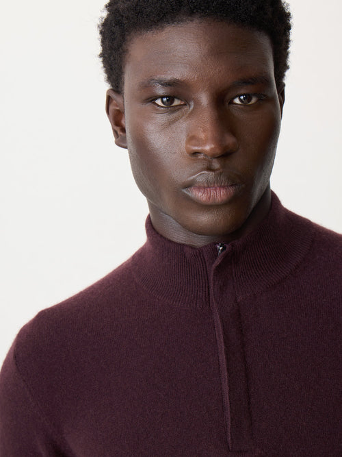 Pull col zippé en cachemire bordeaux - Father & Sons   - 3 