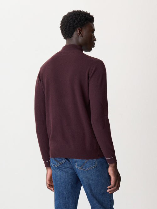 Pull col zippé en cachemire bordeaux - 2 - Father & Sons   - 5 