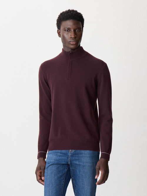 Pull col zippé en cachemire bordeaux - 1 - Father & Sons   - 5 