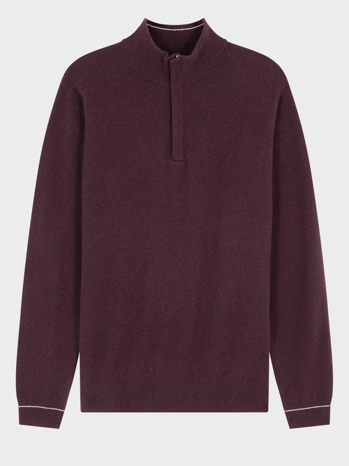 Pull col zippé en cachemire bordeaux - Father & Sons   - 5 