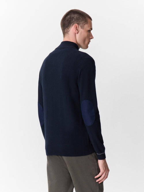 Pull col zippé en cachemire bleu marine - 2 - Father & Sons   - 9 