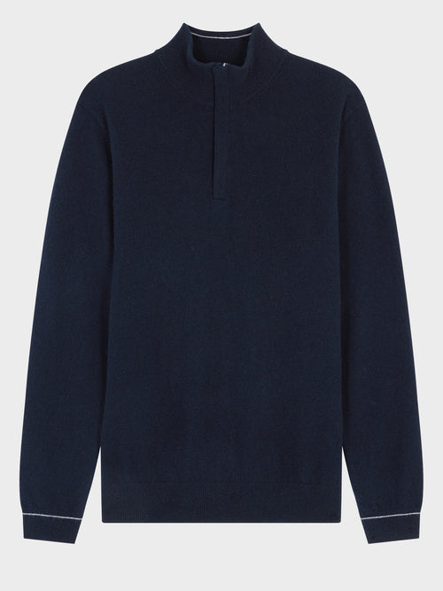 Pull col zippé en cachemire bleu marine - Father & Sons   - 5 