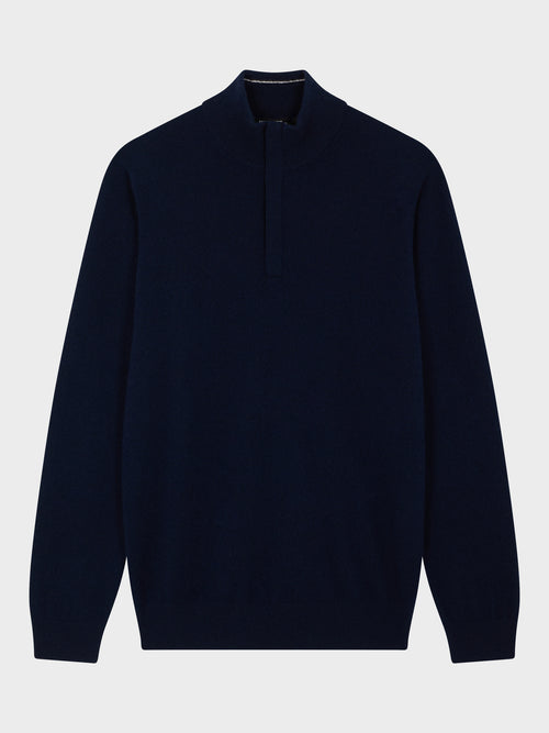 Pull col zippé en cachemire bleu marine - Father & Sons   - 1 
