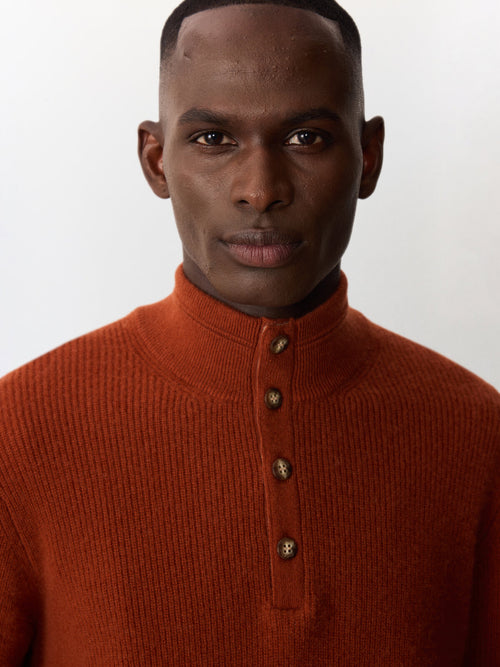 Pull col boutonné en cachemire rouille - Father & Sons   - 3 